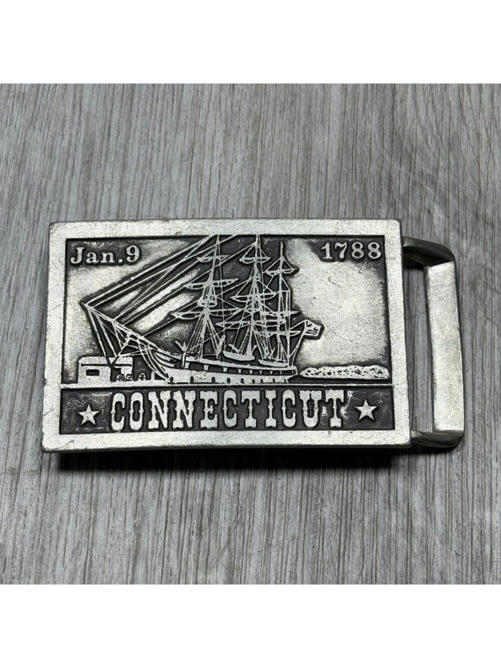Commemorative Buckle Featuring the USS Connecticut Clipper Ship Boat